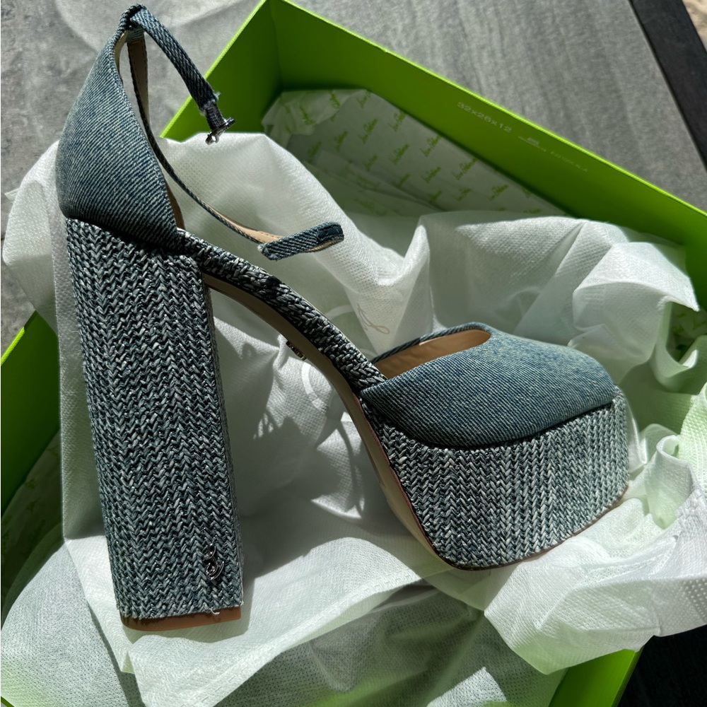 Sam Edelman Denim Kori Platform Sandals with chunky heel